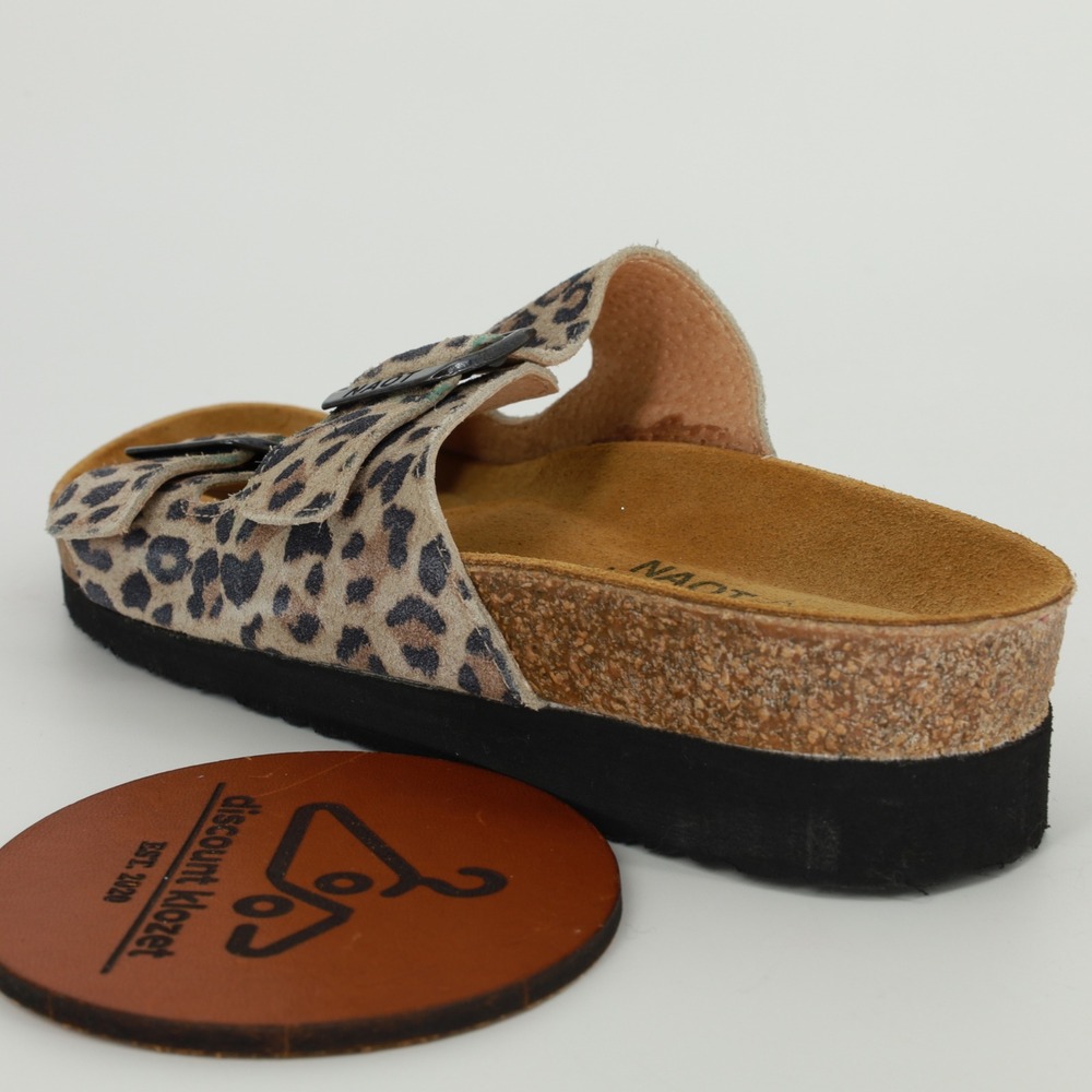 Naot Santa Barbara Leopard Print Suede Buckle Slide Sandals Tan Brown Size 8